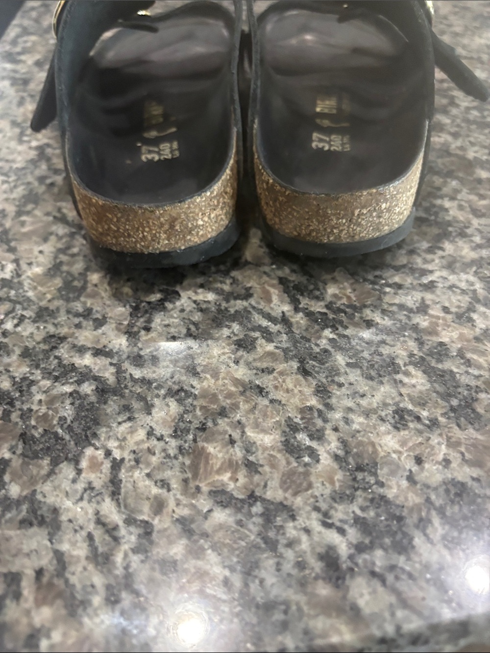 Birkenstock Black Arizona Sandals with Gold Buckles - Picture 4 of 6